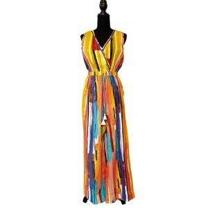 RARE! Maximalism RAGA Gold Shimmer Stripe Jumpsuit Small Color Block Alicante